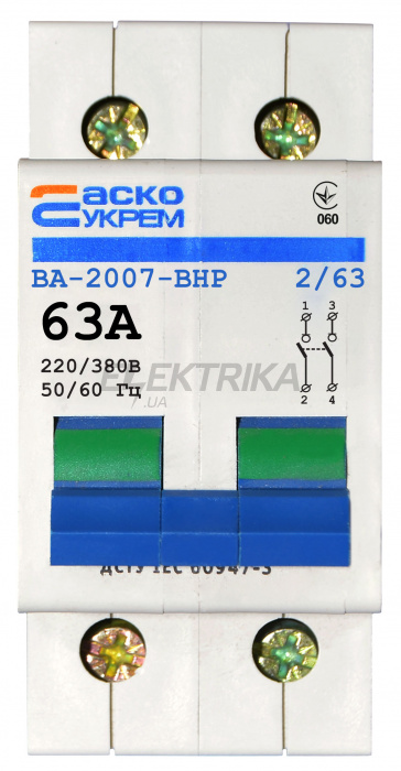 Вимикач-роз'єднувач АСКО-УКРЕМ ВА-2007 ВРН 2р 63А (A0010070014)
