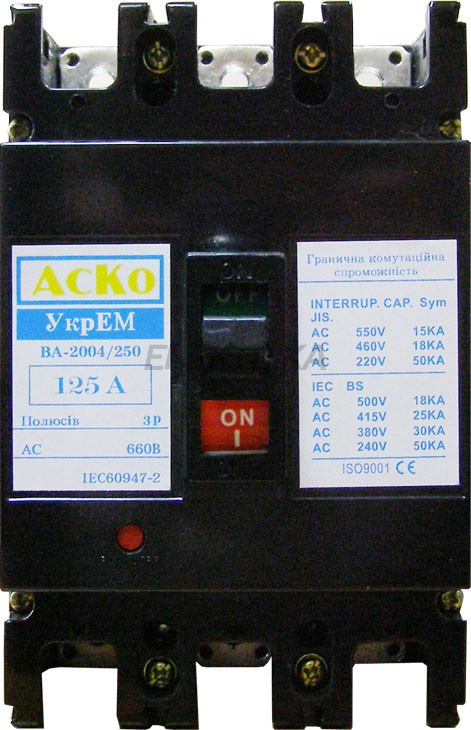 Автоматичний вимикач УкрЕМ ВА-2004/250 3р 125А АСКО