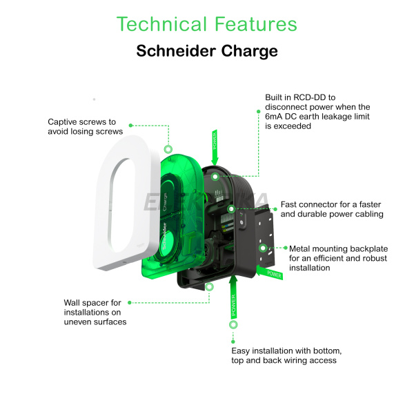 Зарядна станція Schneider Charge, 1P+N/3P+N, 1xT2S, 7.4/11/22kW, 16/32A (EVH5A22N2S)