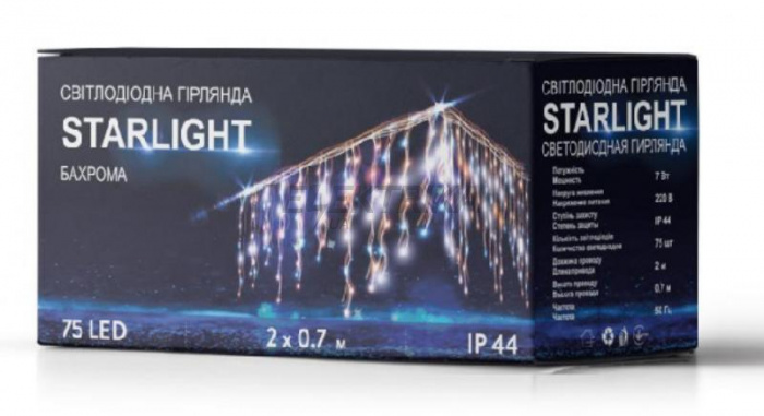 Гірлянда вулична STARLIGHT бахрома синій Flash 75LED IP44 чорний 2x0,7м (000057263)