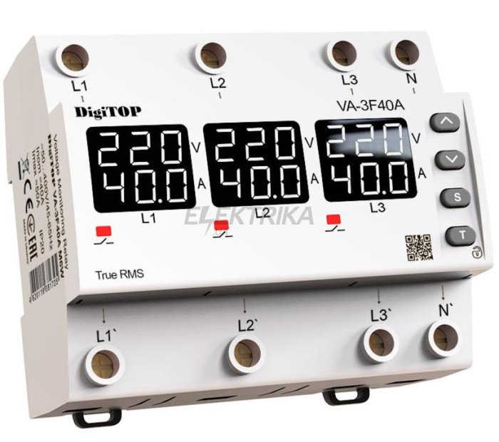 Реле напруги з контролем струму digitop VA-3F40A M6W