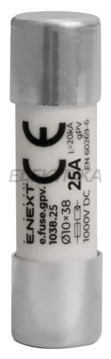 Запобіжник плавкий e.fuse.gpv.1038.25, 10x38, gPV, 25A, 1000VDC, 20kA (i0610119)