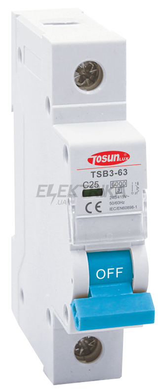 Автоматичний вимикач TOSUNlux TSB3-63, 25А, 1P, тип С, 6кА (6940151023722)