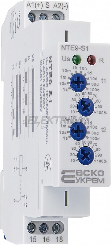 Реле часу асиметричного циклу NTE9-S1 AC/DC 12-240V (A0010240007)