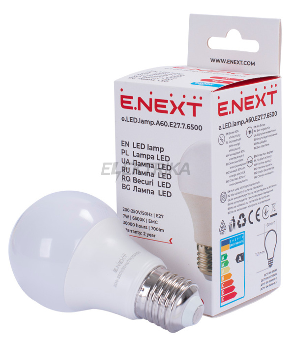 Лампа світлодіодна e.LED.lamp.A60.E27.7.6500, 7Вт, 6500К (l0650624)