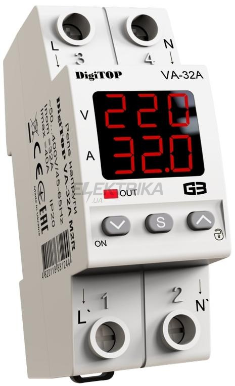 Реле напруги з контролем струму digitop (VA-32A M2R)