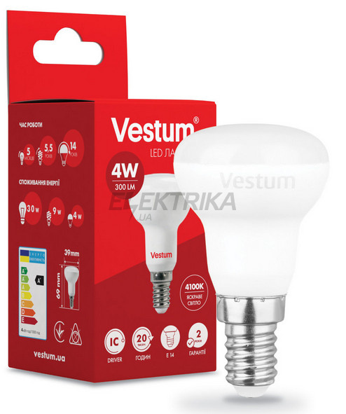 Світлодіодна лампа Vestum LED R39 4W 4100K 220V E14 (1-VS-1401)