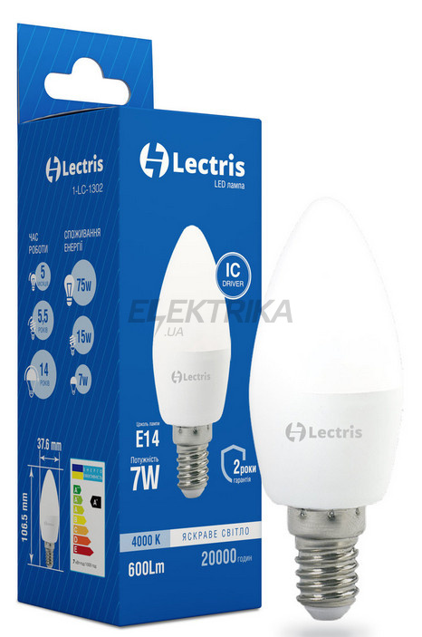 Світлодіодна лампа Lectris LED С37 5W 4000K 220V E27 (1-LC-1303)