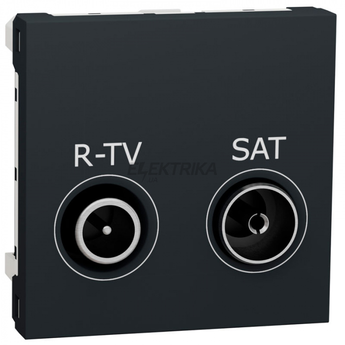 Розетка R-TV SAT кінцева Schneider Unica New 2 модуля антрацит (NU345554)