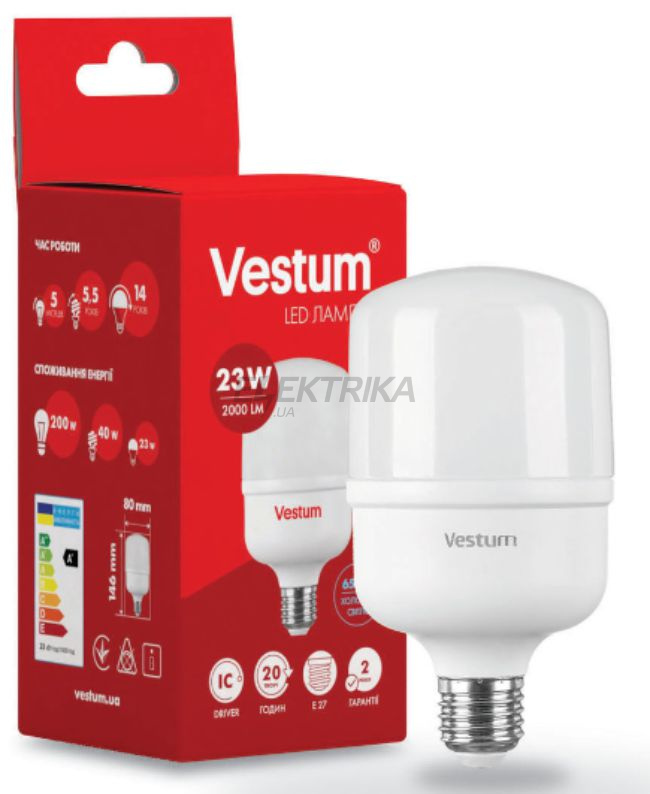 Світлодіодна лампа Vestum LED T80 23W 6500K 220V E27 (1-VS-1601)
