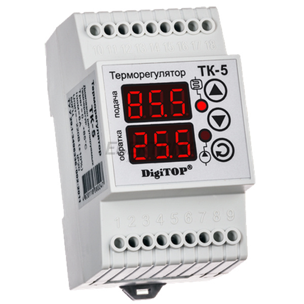Терморегулятор ТК-5 (двоканальний, датчик DS18B20) DIN