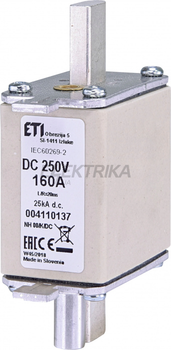 Плавка вставка запобіжник ETI NH00/K 315A/250V DC 004110139