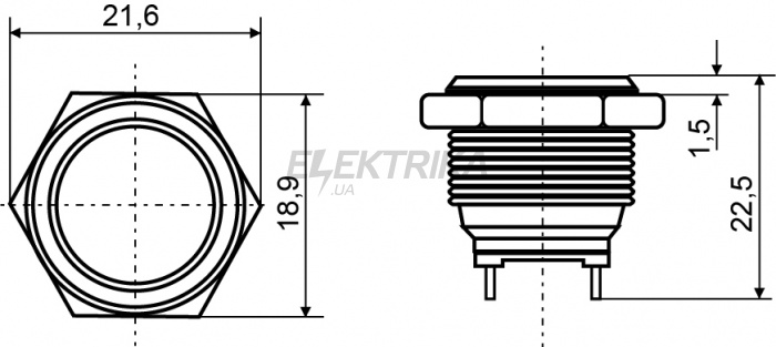 Кнопка металева АСКО-УКРЕМ TY 16-211P Pcb 1NO (A0140010086)