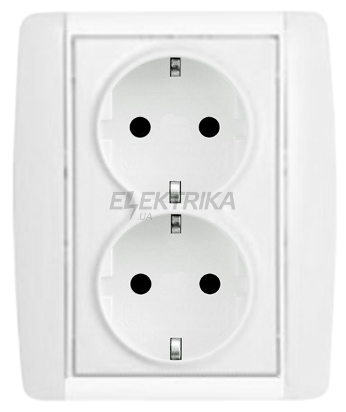 Розетка подвійна із заземленням, білий/крижаний білий, Time, Elektro-Praga