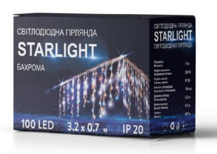 Гірлянда STARLIGHT бахрома мульти 100LED IP20 прозора 3,2x0,7м (000057280)