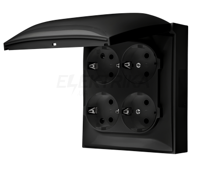 Розетка електр чотиримісна AQUACLICK IP44, заземл Schuko, з кришкою, у колір виробу (ACGSZ4/11)