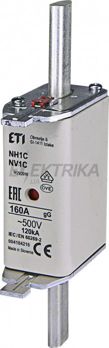 Плавка вставка запобіжник ETI NH1C gG 160A/500V 004184216