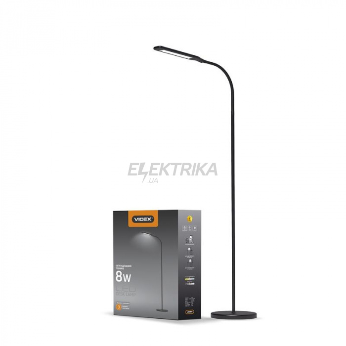 LED торшер чорний VIDEX TF0702W 8W 3000-5500K (VL-TF0702B)