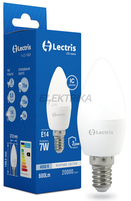 Світлодіодна лампа Lectris LED С37 7W 4000K 220V E14 (1-LC-1302)