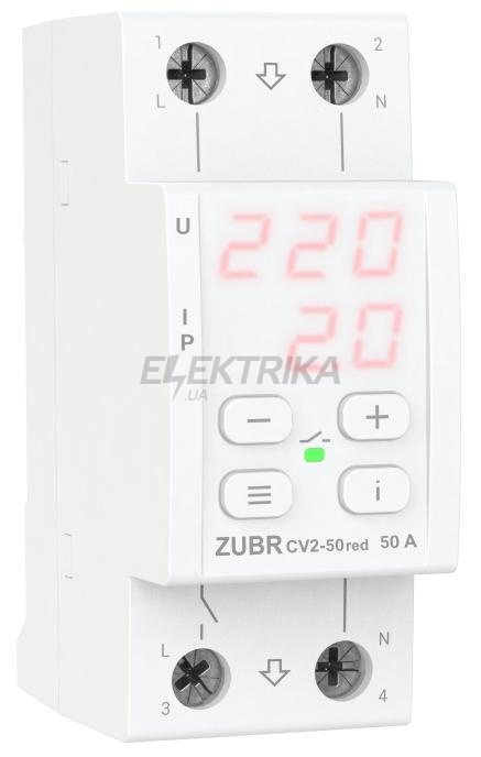 Реле напруги з контролем струму ZUBR CV2-50 red