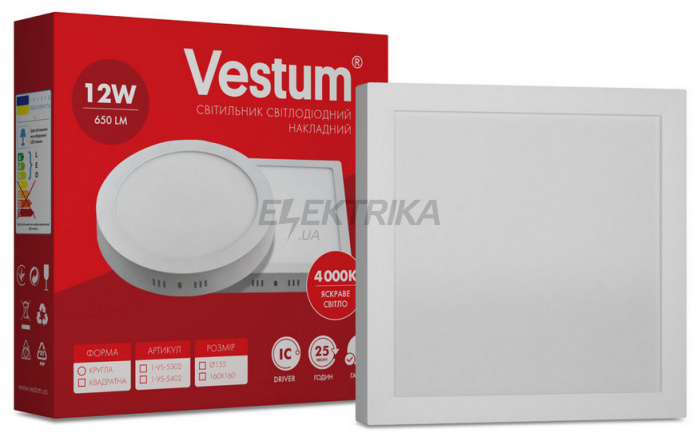 Світильник накладний квадратний Vestum LED 12W 4000K 220V (1-VS-5402)