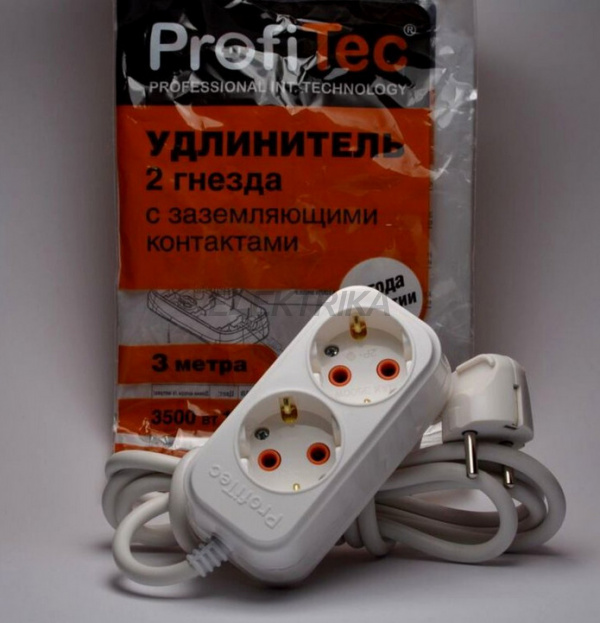 Подовжувач Profitec із заземленням 2 розетки 3 метри білий (PRFGRP 1010200103)