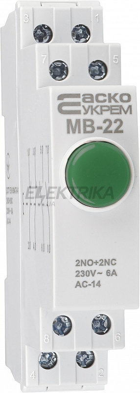 Модульна кнопка без фіксації 2NO+2NC 230V АС МВ-22 зелена (A0150010110)