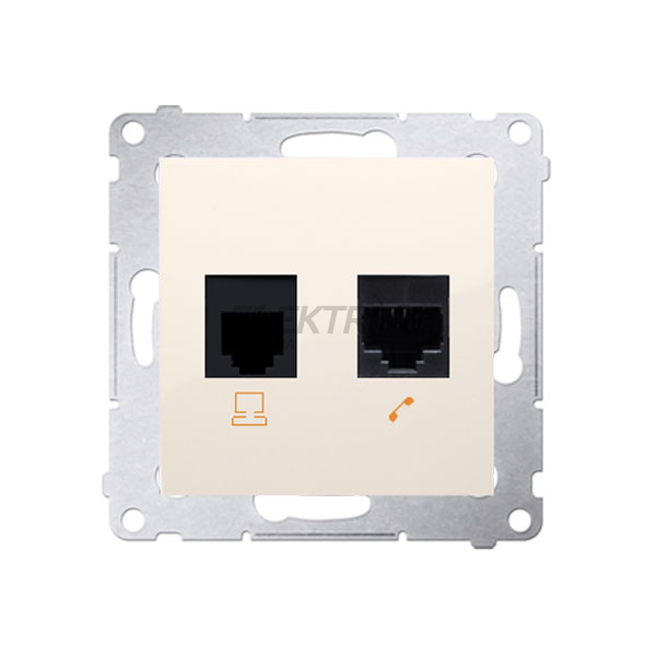 Розетка комп'ютерна RJ45 кат.5e + телефонна RJ12 Simon 54, кремовий