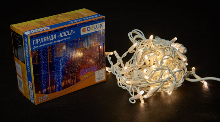 Гірлянда зовнішня DELUX ICICLE 75LED 2x0.7m теплий білий/білий IP44 EN (90016594)