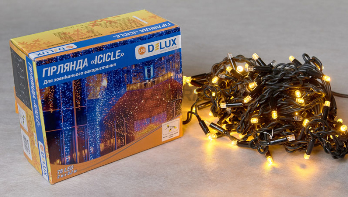 Гірлянда зовнішня DELUX ICICLE 75LED 2x0.7m жовтий/чорний IP44 EN (90016591)