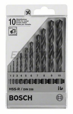 Набір із 10 свердл по металу HSS-R, DIN 338 1; 2; 3; 4; 5; 6; 7; 8; 9; 10 мм