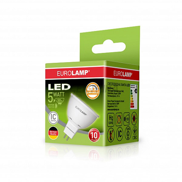 EUROLAMP LED Лампа ЕКО серія "Е" dimmable MR16 5W GU5.3 4000K (50)