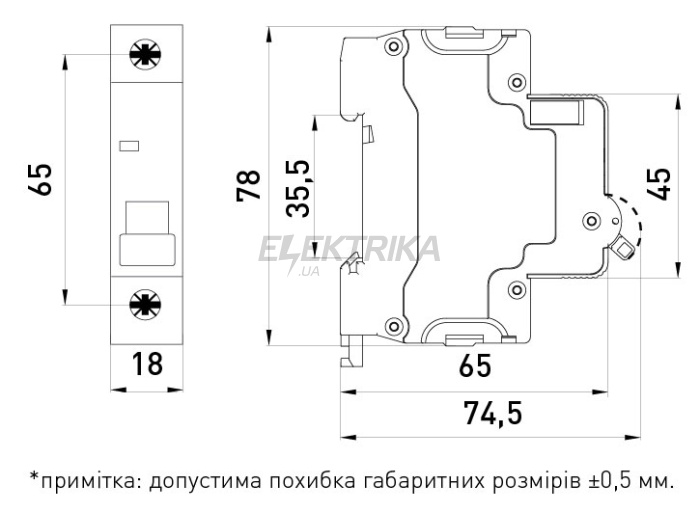 Модульний автоматичний вимикач e.mcb.stand.60.1.B1, 1р, 1А, B, 6кА (s001101)