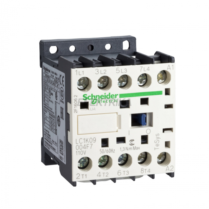 Контактор Schneider Electric Контактор K 4P (2НО+2НЗ), AC1 20А,110В, гвинтовий затискач LC1K09008F7