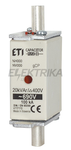 Плавка вставка запобіжник ETI NH000 20kVAr 690V gCP 004117110