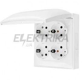 Розетка електр чотиримісна AQUACLICK IP44, заземл Schuko, з кришкою, у колір виробу (ACGSZ4/11)