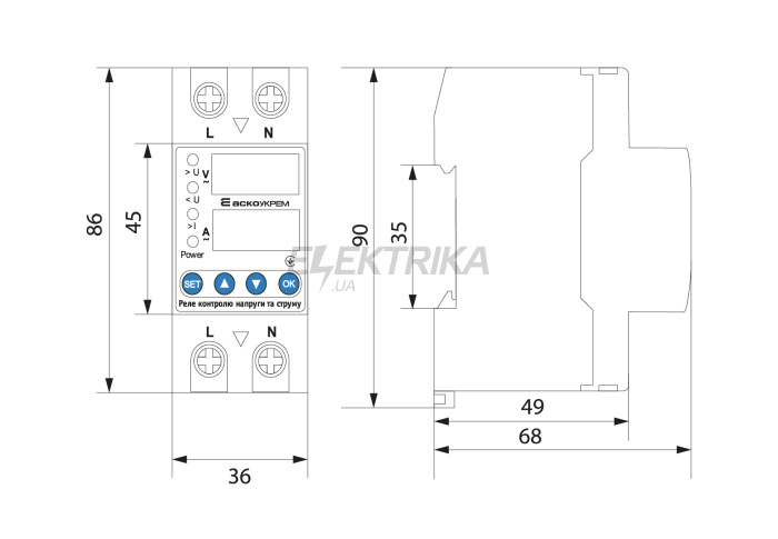 Реле контролю напруги та струму RKV 2P 63А (A0010230002)