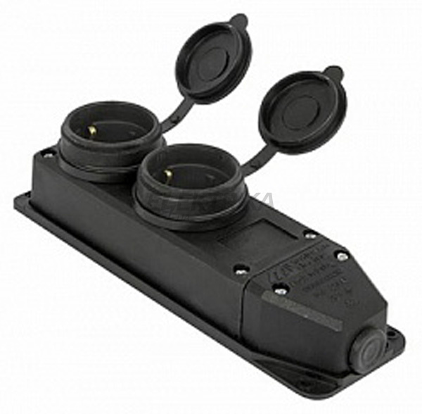 Розетка подвійна із захисною кришкою каучукова e.socket.rubber.029.2.16, з з/к, 16А (s9100026)