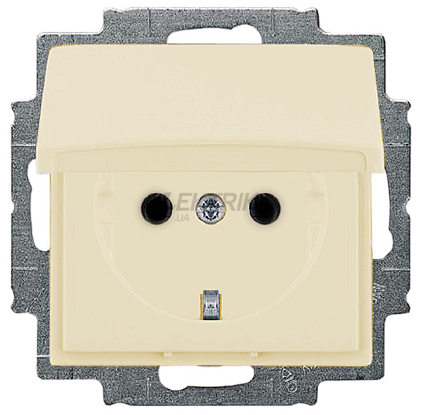 Розетка із заземленням та кришкою, слонова кістка, 16A, 230V, Basic 55, Busch-Jaeger