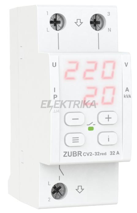 Реле напруги з контролем струму ZUBR CV2-32 red