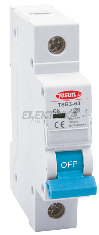 Автоматичний вимикач TOSUNlux TSB3-63, 6А, 1P, тип С, 6кА (6940151023685)