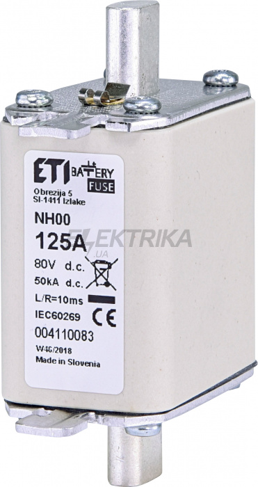 Плавка вставка запобіжник ETI M00 bat 125A/80V DC 004110083