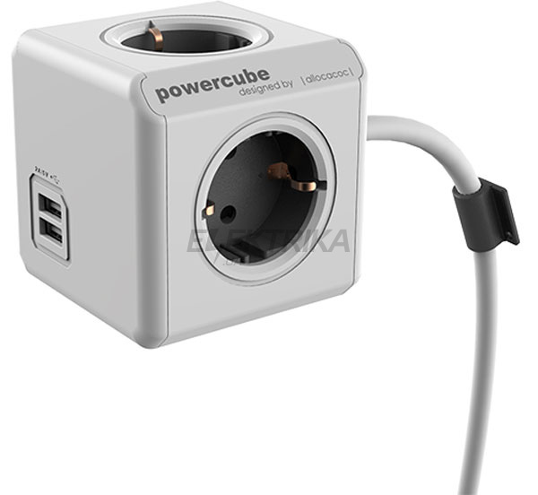 Мережевий подовжувач Powercube Extended із заземленням 4 розетки, 2 USB, 1.5 м, сірий