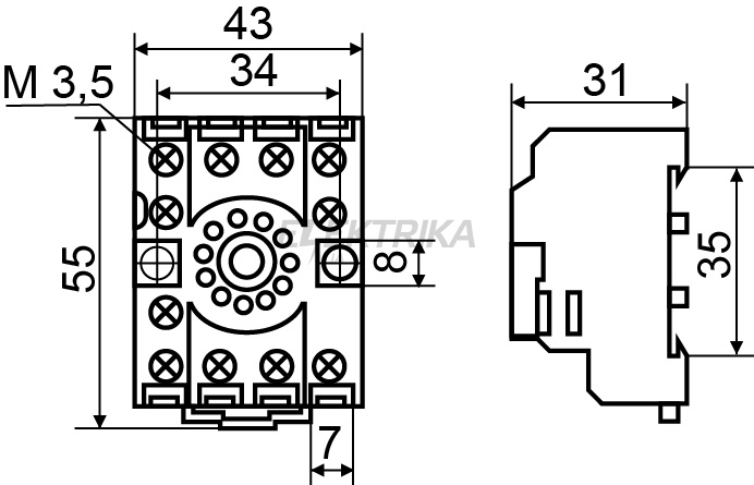 Колодка для проміжного реле МК3P АСКО-УКРЕМ PF113A-E (A0090020002)