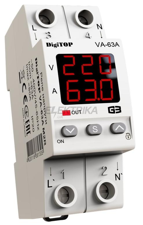 Реле напруги з контролем струму digitop (VA-63A M2R)