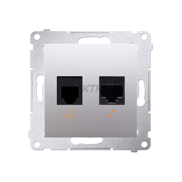 Розетка комп'ютерна RJ45 кат.5e + телефонна RJ12 Simon 54, срібний матовий