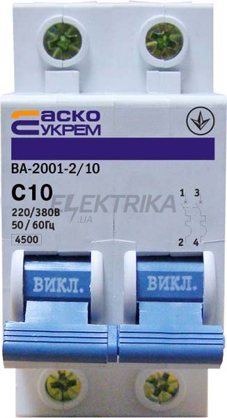 Автоматичний вимикач УкрЕМ ВА-2001 2р 10А АсКо