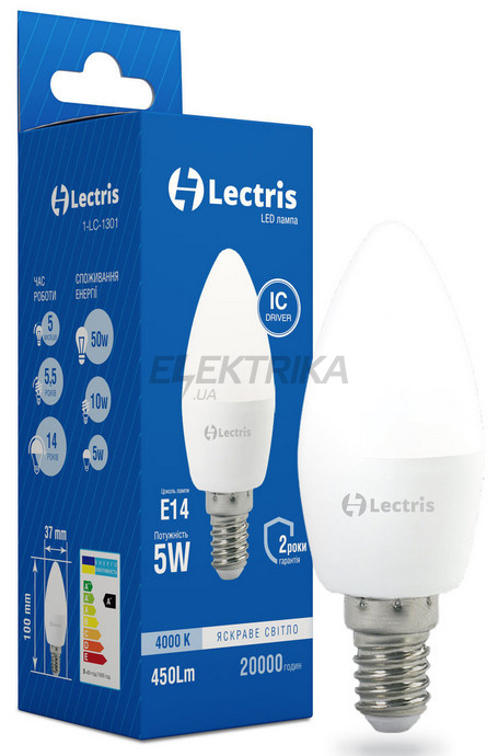 Світлодіодна лампа Lectris LED С37 5W 4000K 220V E14 (1-LC-1301)