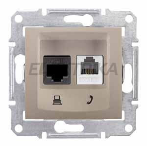 Розетка телефонна + комп'ютерна RJ11+RJ45 кат.6 UTP Schneider Electric Sedna титан (SDN5200168)