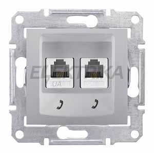 Розетка телефонна подвійна RJ11 Schneider Electric Sedna алюміній (SDN4201160)